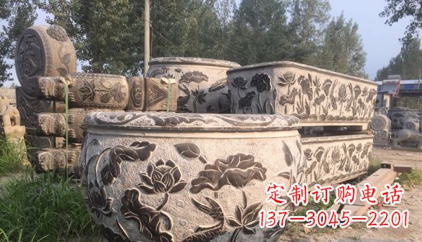 金华出类拔萃的丝绸石浮雕仿古圆水缸