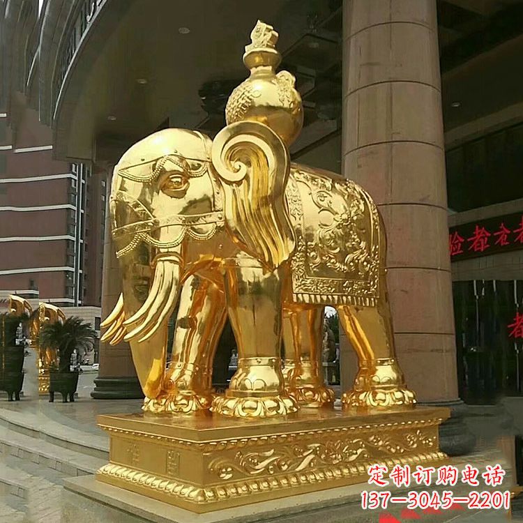 金华鎏金大门大象铜雕-宾馆商场看门招财吉祥动物雕塑