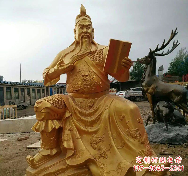 金华鎏金关公铜雕塑,历久弥新