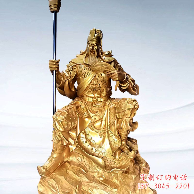 金华全新鎏金五虎上将关羽铜雕,精致细腻!