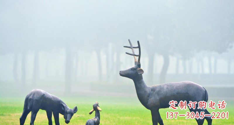 金华鹿一家动物铜雕