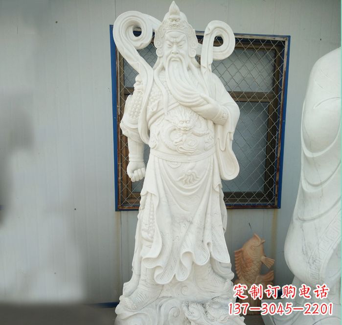 金华手工汉白玉关公雕塑