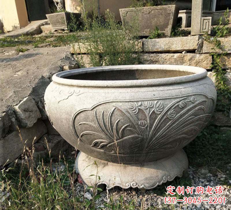 金华中领雕塑梅兰竹菊浮雕石水缸