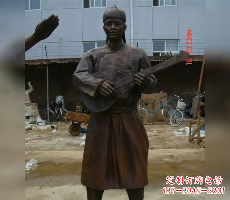 金华蒙古族男人演奏公园人物铜雕