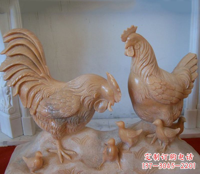 金华中领雕塑--精致石雕母子鸡动物雕塑