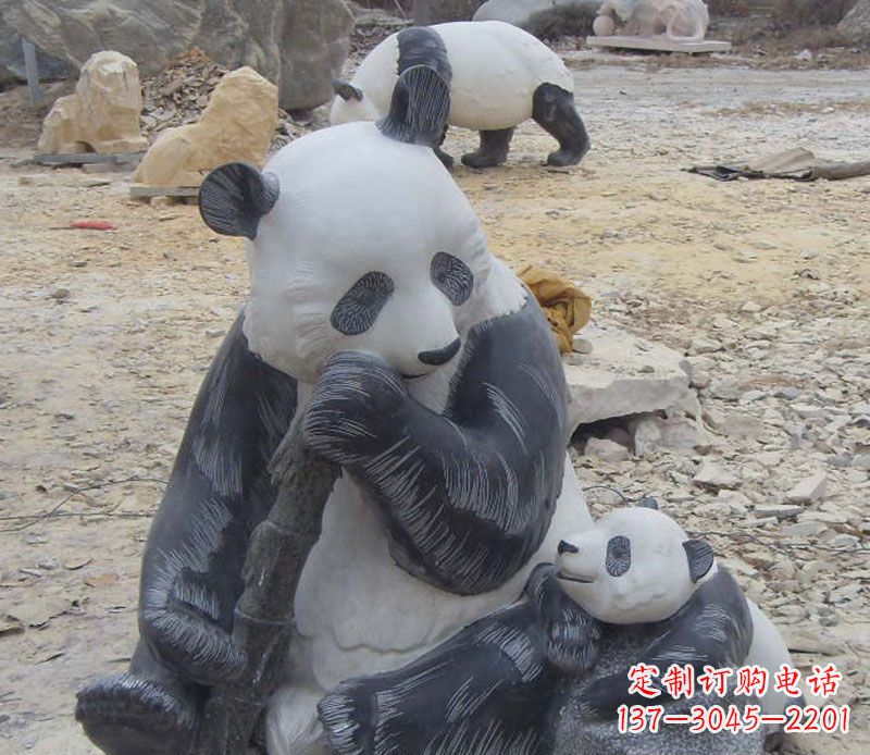 金华母子熊猫石雕仿真动物雕塑