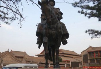 金华雕刻精美的蒙古人骑马铜雕