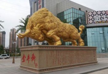 金华鎏金开荒牛铜雕像，城市街道景观动物雕塑
