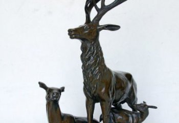 金华艺术之美，母子鹿驯鹿铜雕