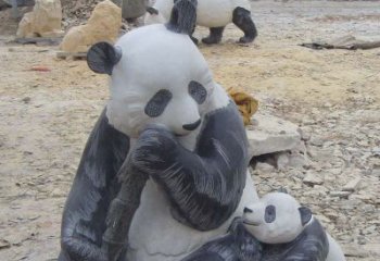 金华母子熊猫石雕仿真动物雕塑
