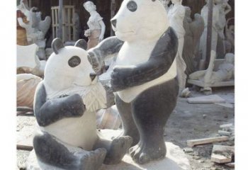 金华母子熊猫石雕，传达真挚的亲情