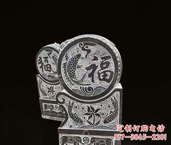 金华年年有余雕塑-门墩仿古抱鼓石