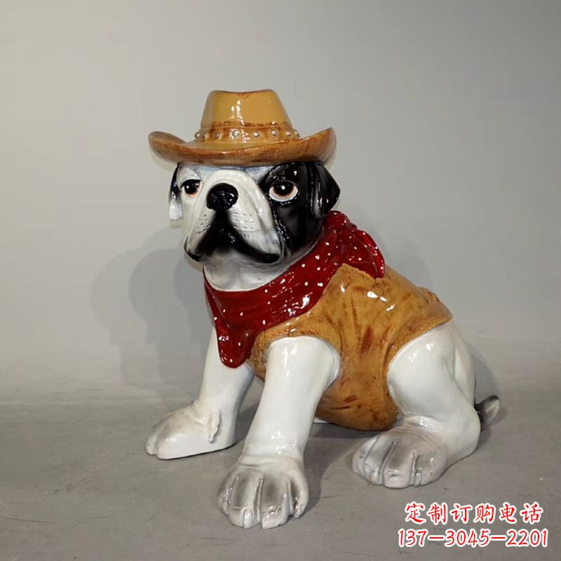金华任性可爱的牛仔造型斗牛犬雕塑