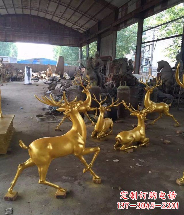 金华喷漆玻璃钢仿铜小鹿公园动物雕塑