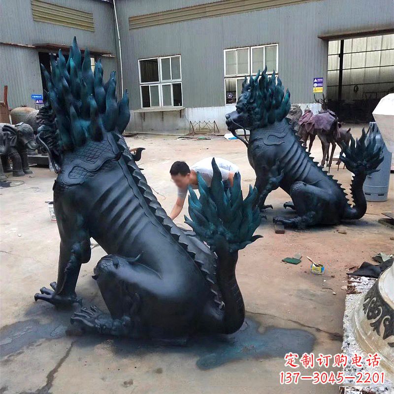 金华喷漆麒麟铜雕