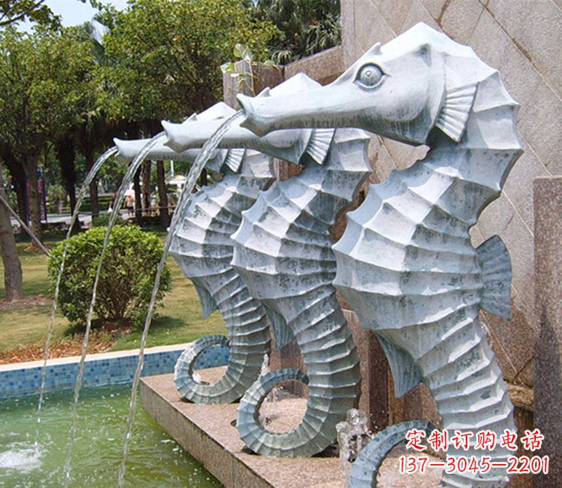 金华喷水海马石雕,精致美观的精灵马雕塑