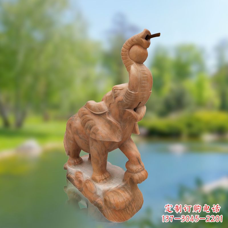 金华喷水小象晚霞红石雕