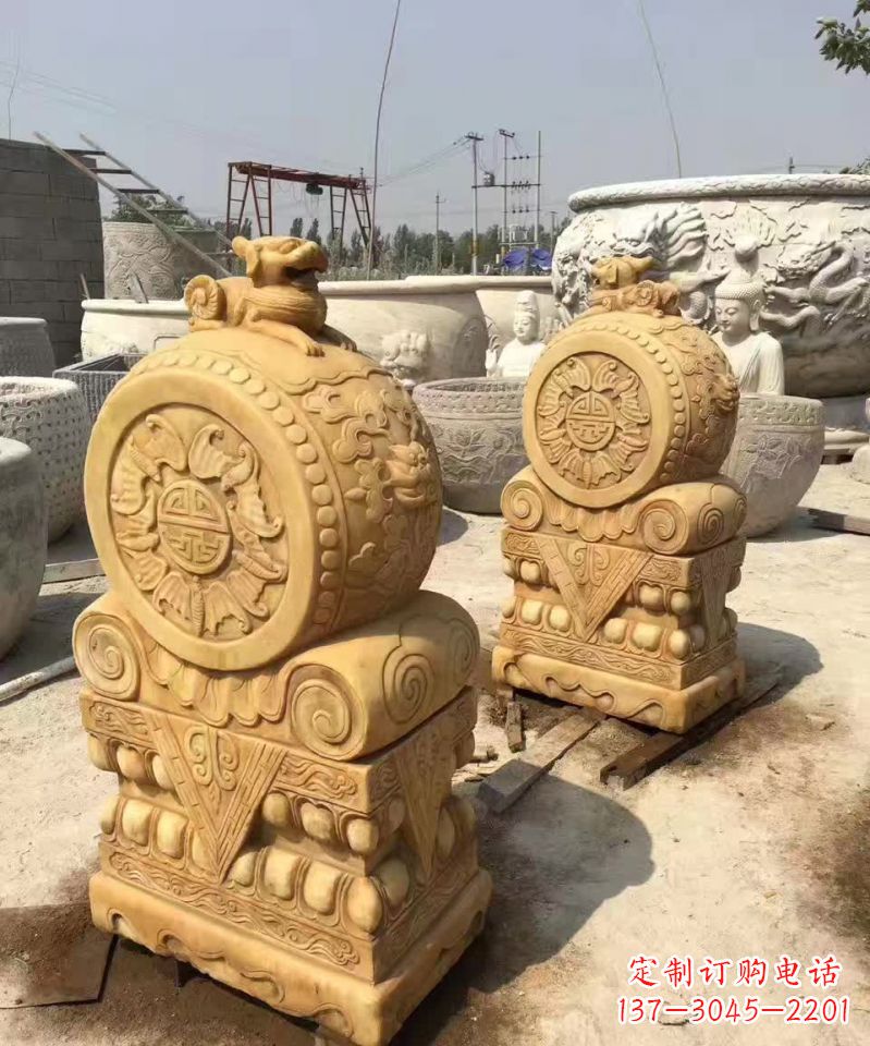 金华福瑞貔貅抱鼓石雕塑,传承中国古老文化