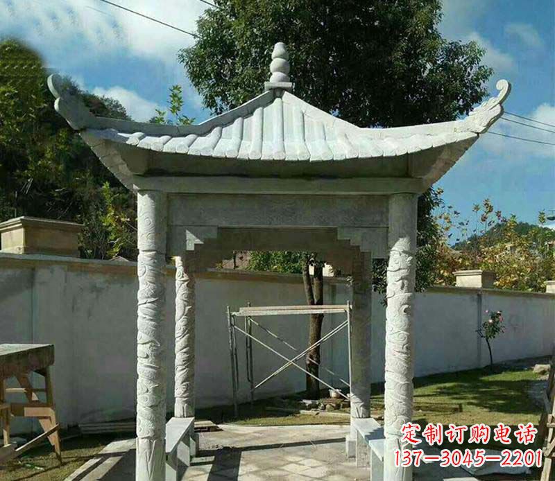 金华精美绝伦的青石单层四角凉亭雕塑