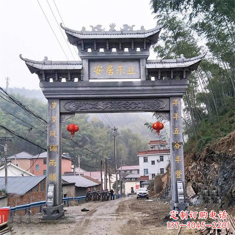 金华青石单门石牌坊——精美传承中国传统文化雕塑