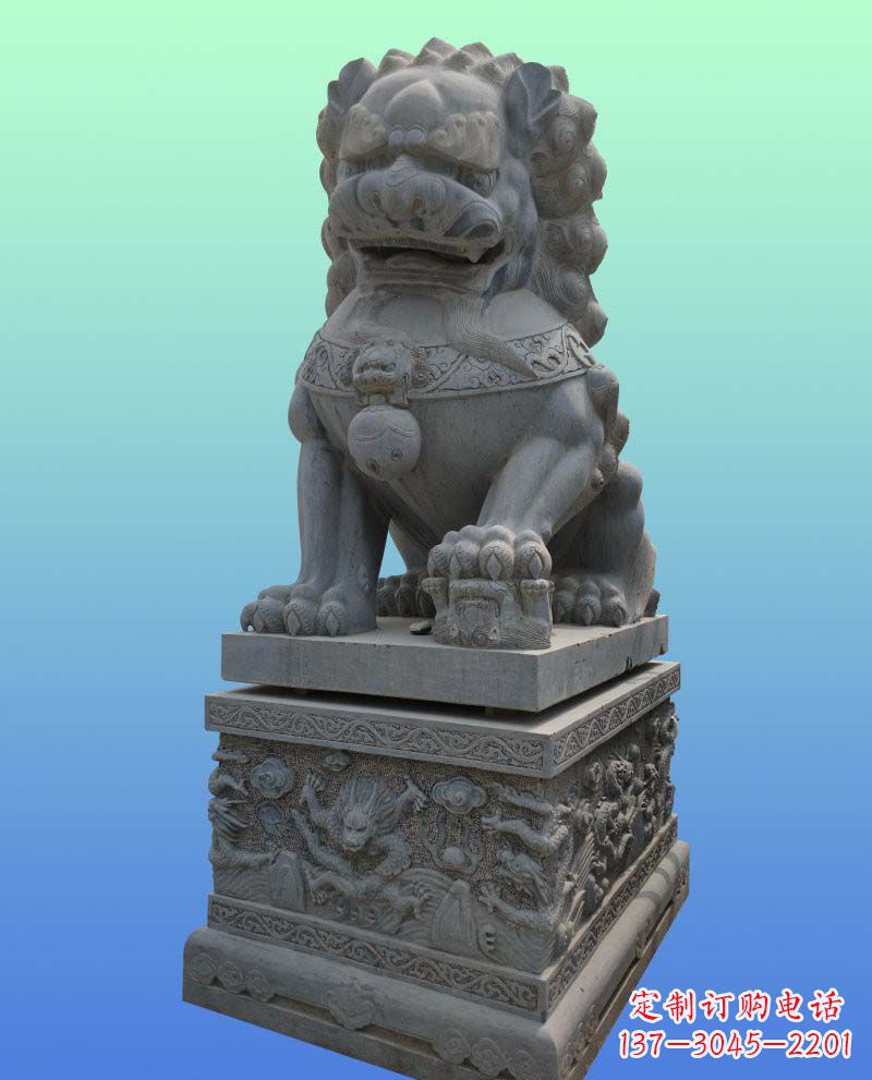 金华传统工艺与现代美感完美结合的青石狮子雕塑
