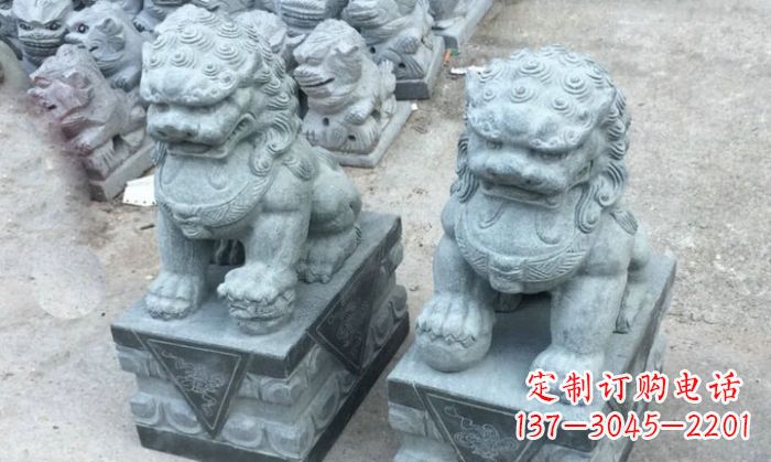 金华青石小狮子门口石雕，精美传统风格