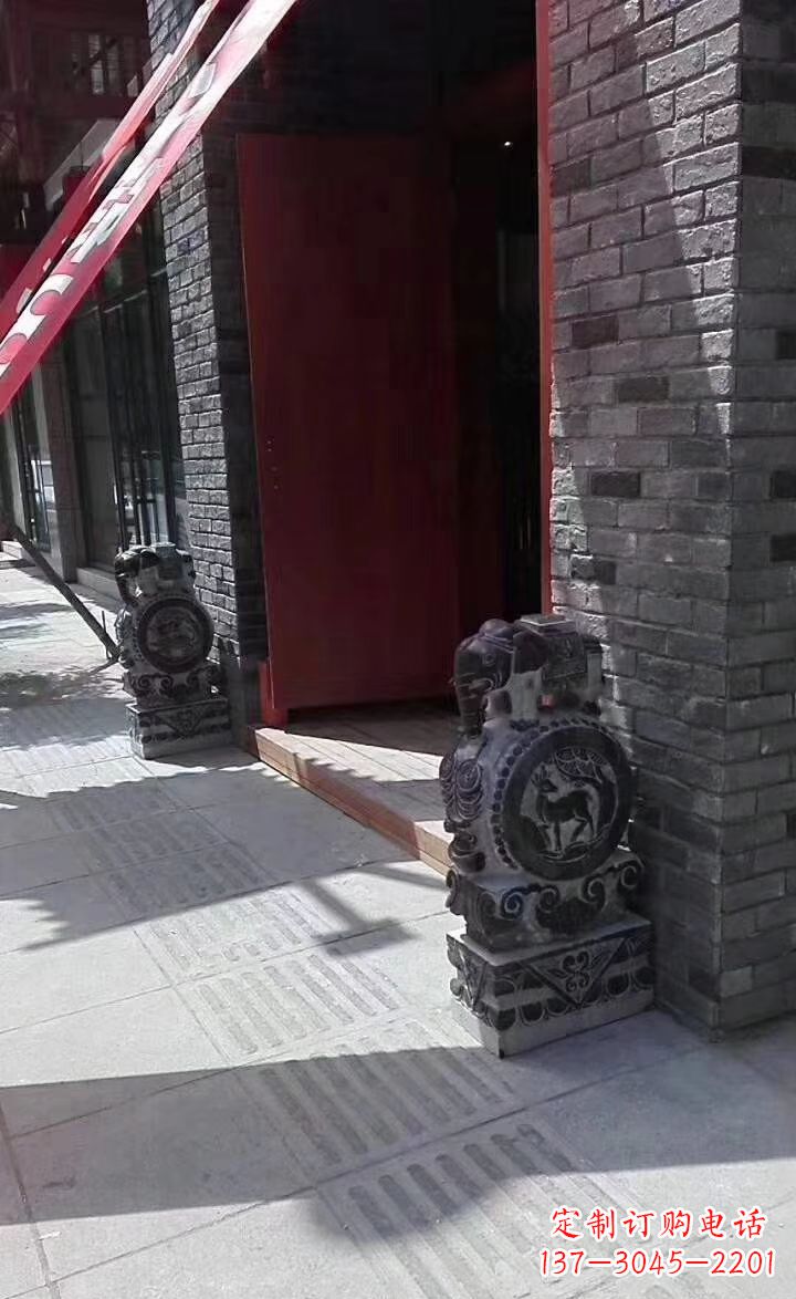 金华青石雕刻大象门墩抱鼓石