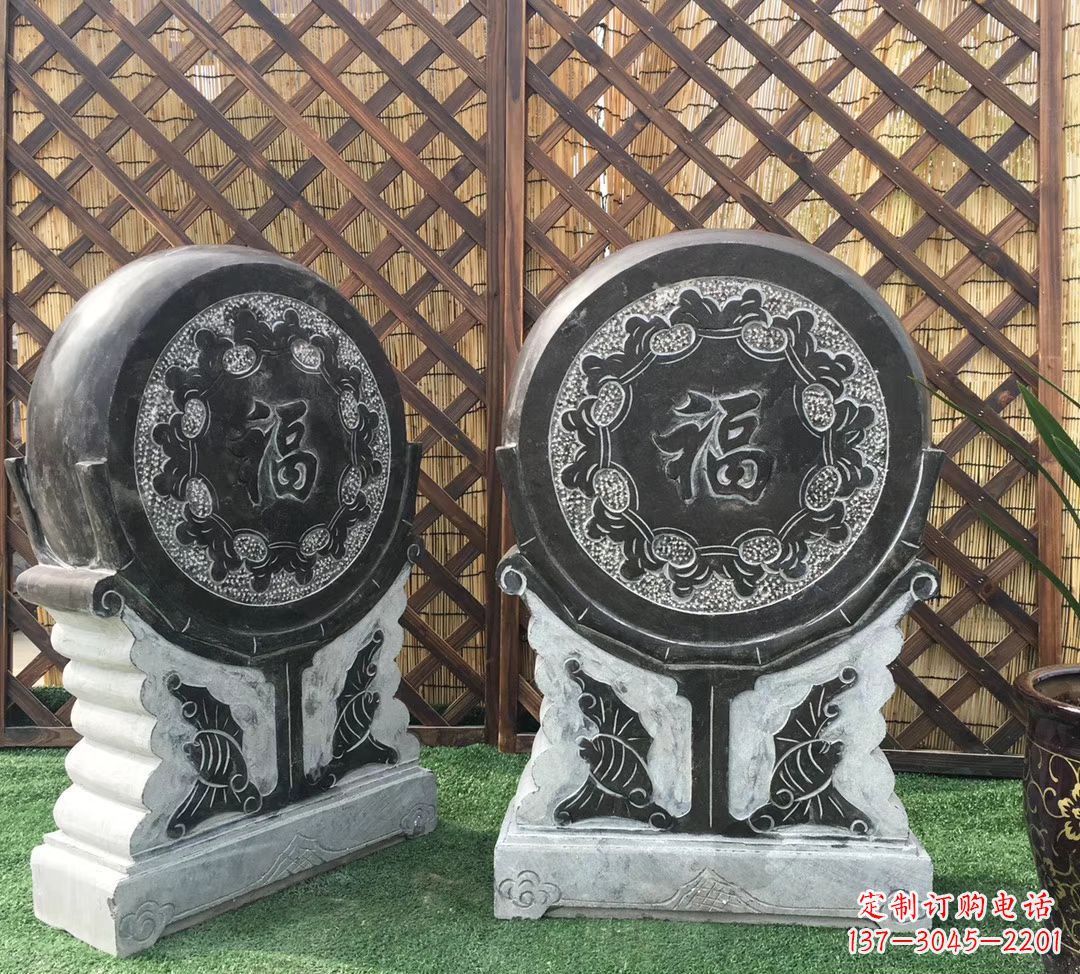 金华青石仿古福字抱鼓雕塑,让您的家园更加美观