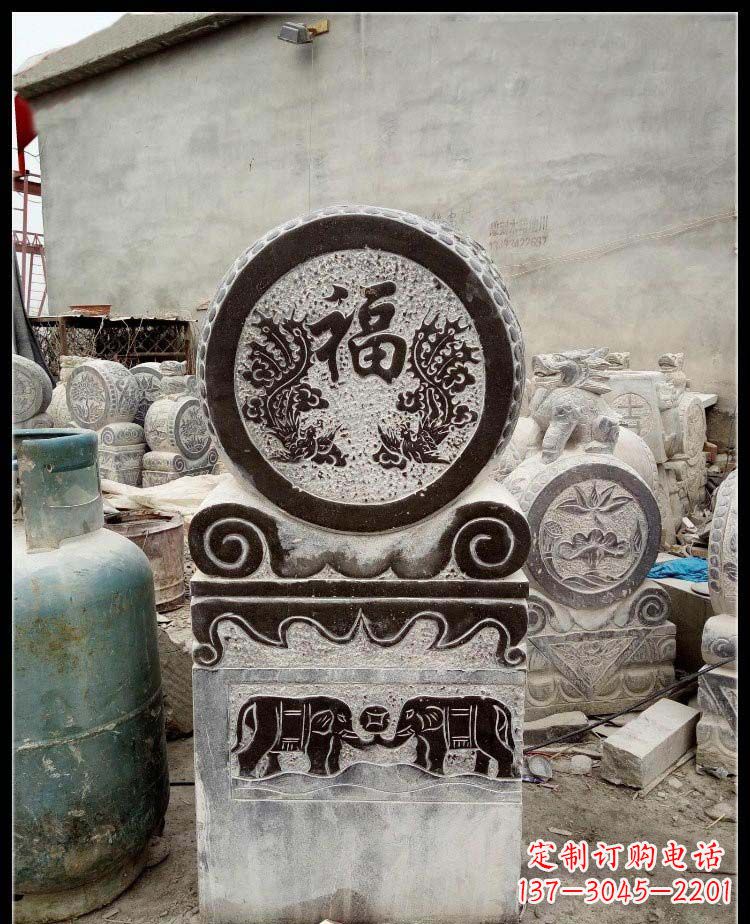 金华青石凤凰浮雕抱鼓石,精致历久弥新