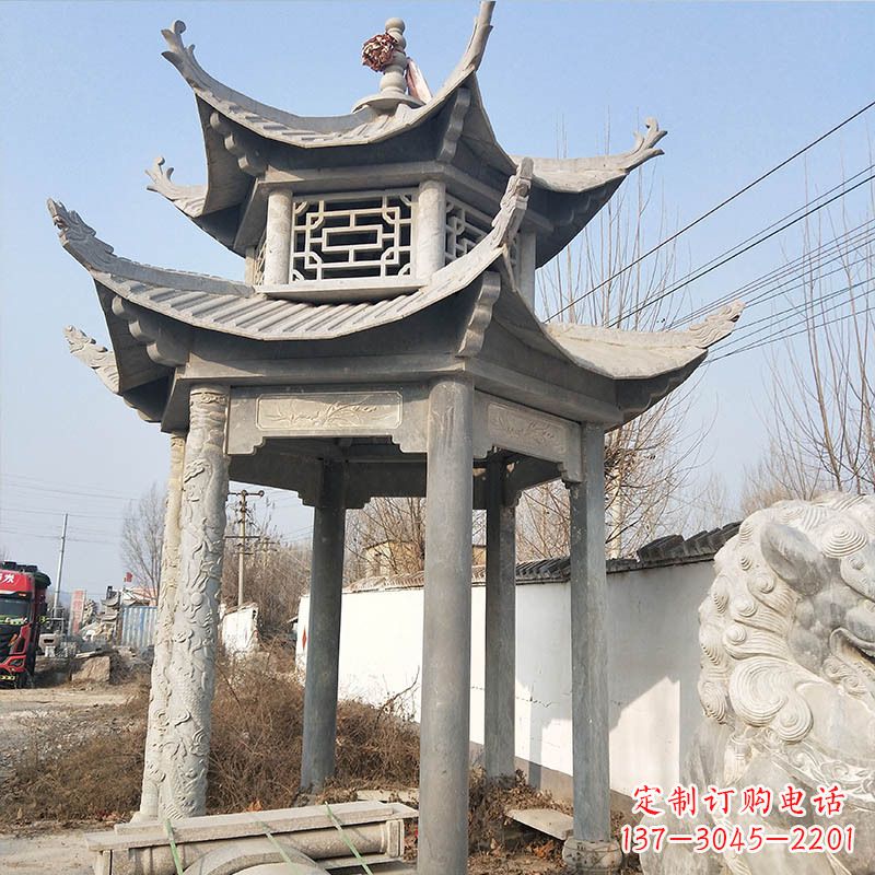 金华典雅精美的青石六角石凉亭雕塑