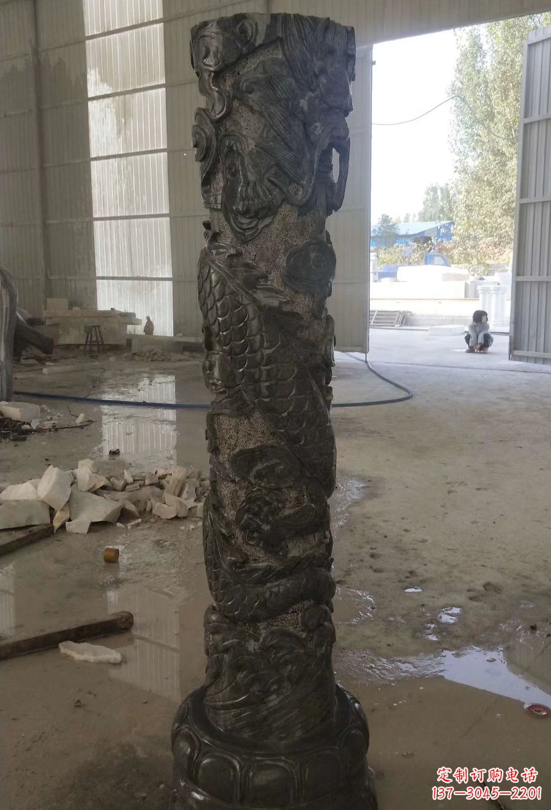 金华青石龙浮雕柱子盘龙柱石雕