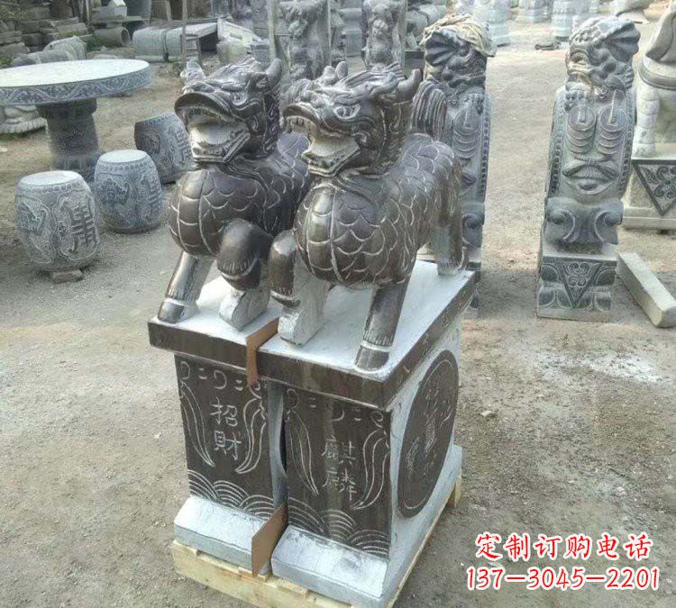 金华精美的青石门口麒麟雕塑