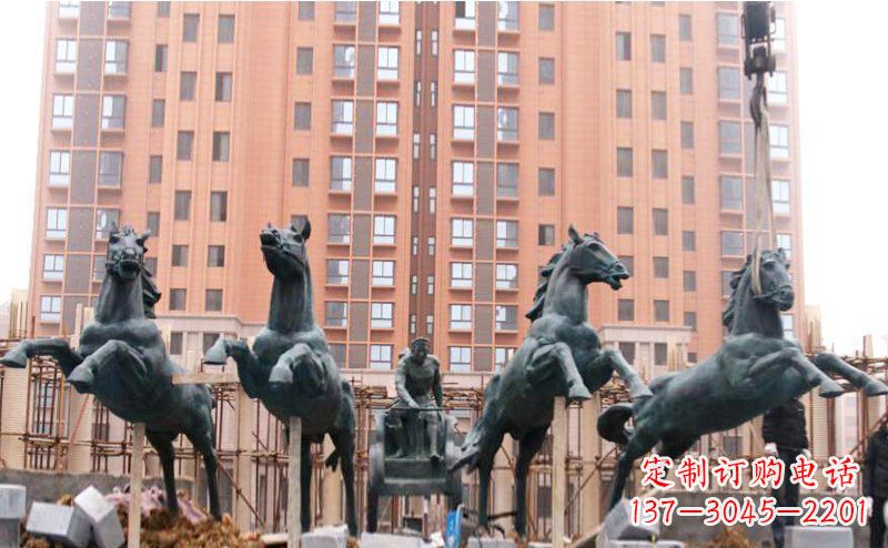 金华精美青铜马拉车广场雕塑
