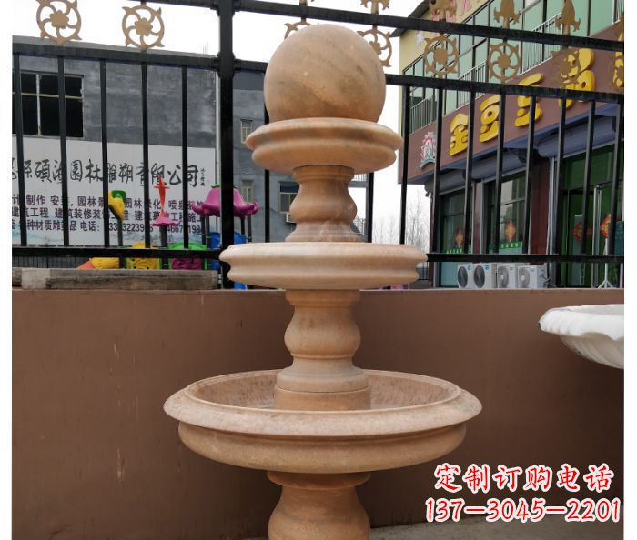 金华三层风水球晚霞红别墅石雕