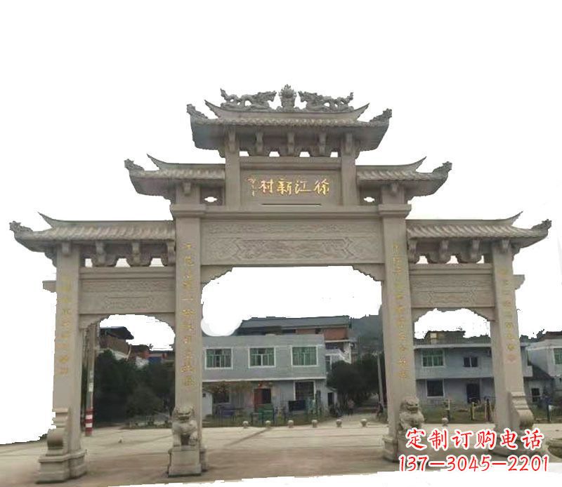 金华三门牌坊仿古石雕,雕刻精美传承传统