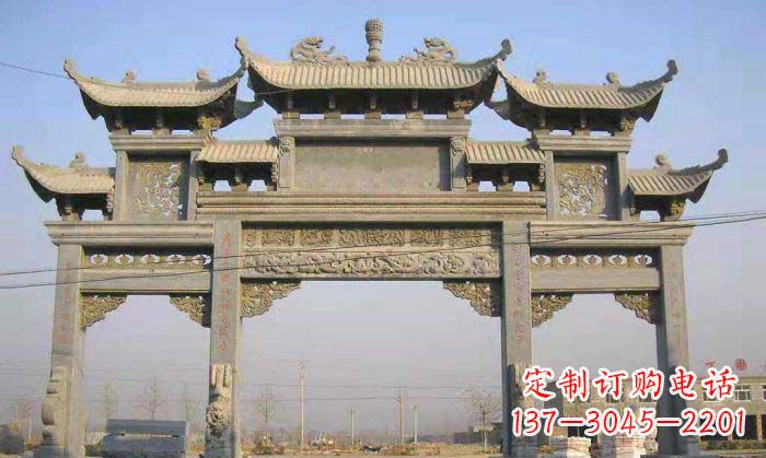 金华特色街角石雕牌坊精致典雅的装点