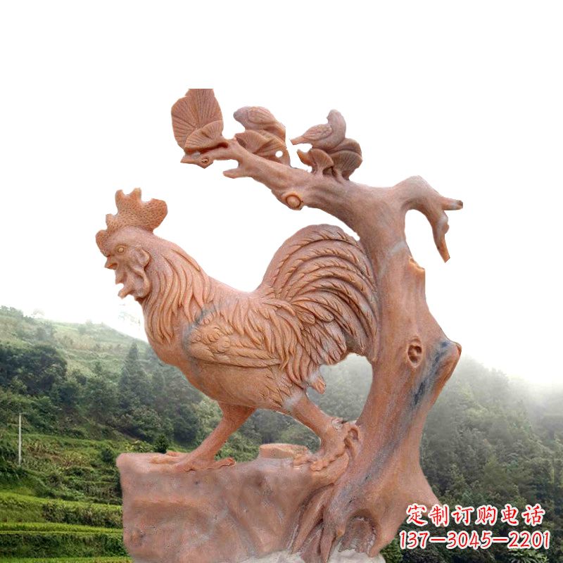金华中领雕塑:酉鸡晚霞红石动物雕塑