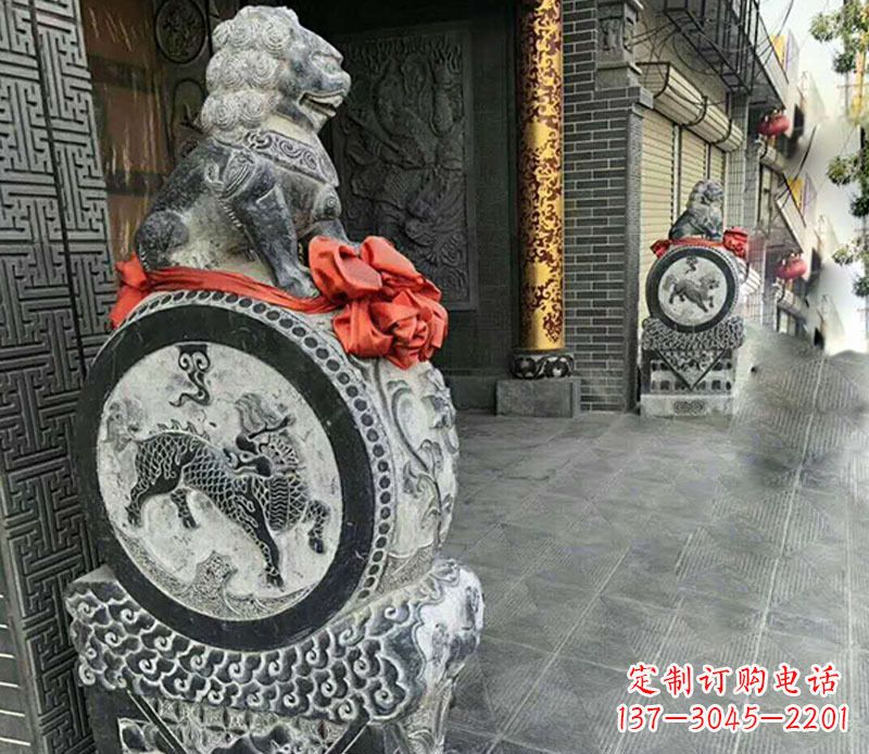 金华狮子抱鼓石门墩雕塑,体现古典风格
