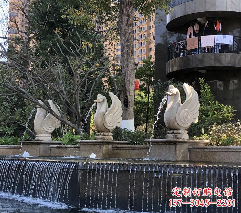 金华石材喷水鹅 园林动物石雕景观摆放 水池石天鹅