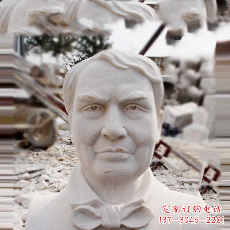 金华石雕爱迪生头像雕塑-汉白玉校园名人胸像雕塑