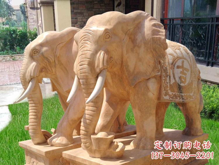 金华石雕大象风水的精美雕塑