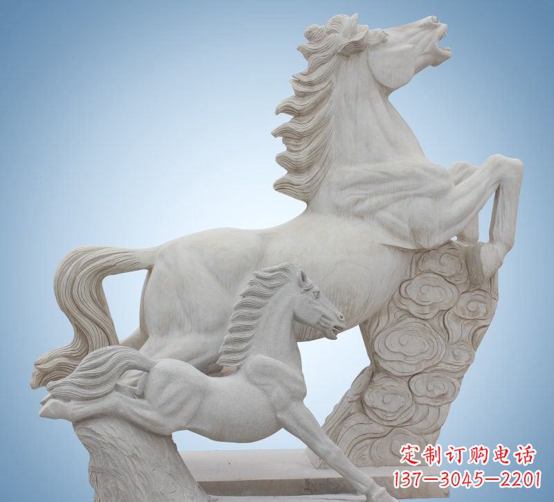 金华精致石质母子奔马雕塑