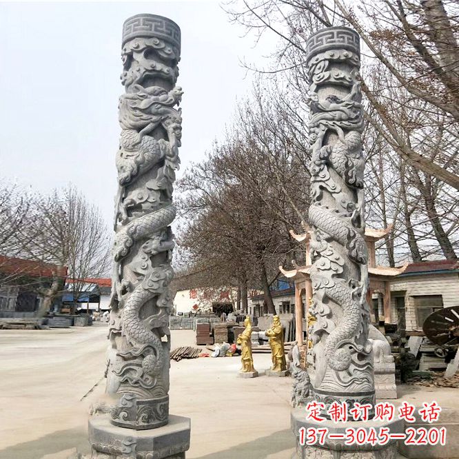 金华中领雕塑传统工艺制作精美石雕盘龙柱