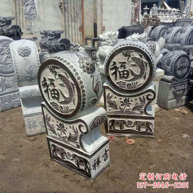 金华石雕貔貅抱鼓门墩雕塑