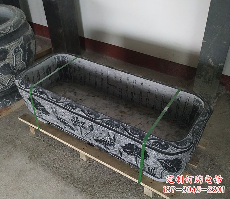 金华石浮雕鱼缸仿古鱼缸石雕