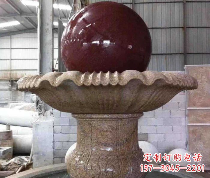 金华石来运转小型风水球喷泉石雕 (2)