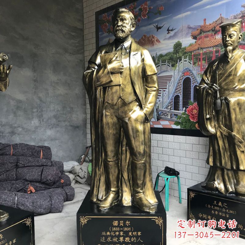 金华世界名人瑞典著名化学家诺贝尔仿铜雕像