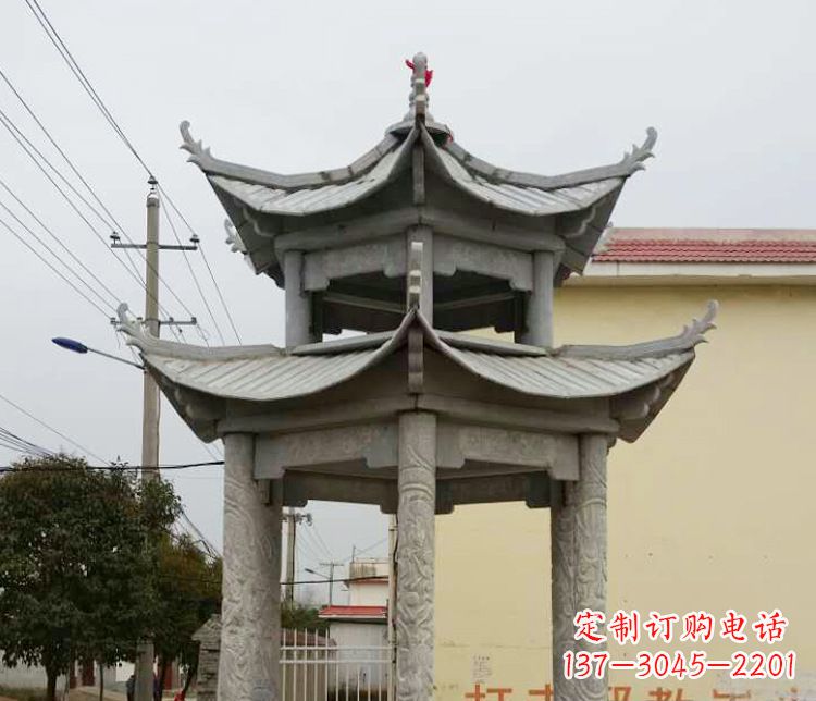 金华双层仿古凉亭石雕 (2)