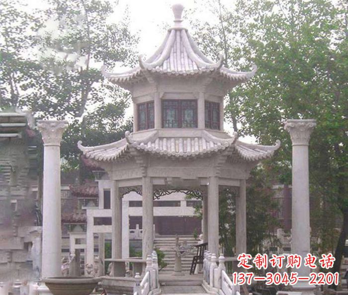 金华双层仿古凉亭石雕 (3)