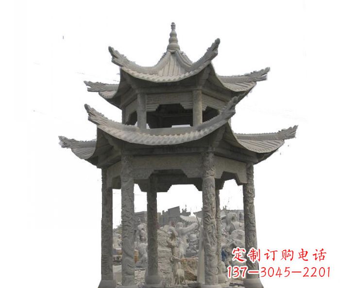 金华双层仿古石雕凉亭 (2)